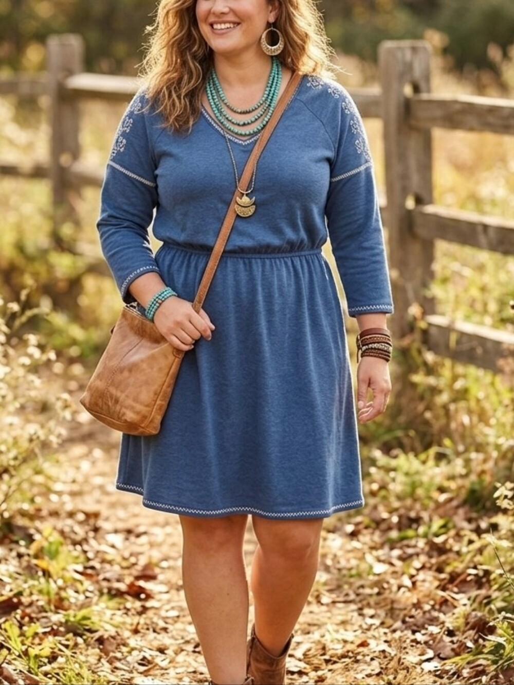 Natural Reflections Blue Smocked Sundress XL Boho Long Sleeve V-Neck